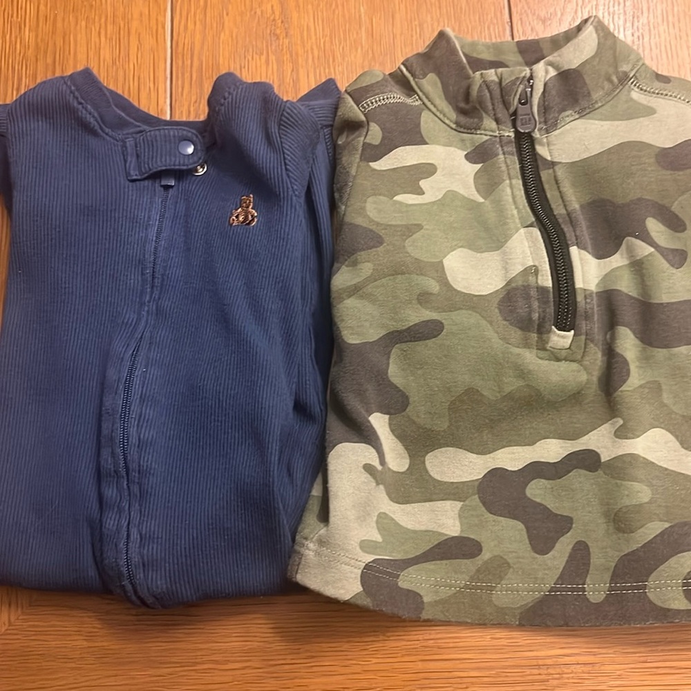 Bundle of Baby gap sleeper and camo pullover jacket